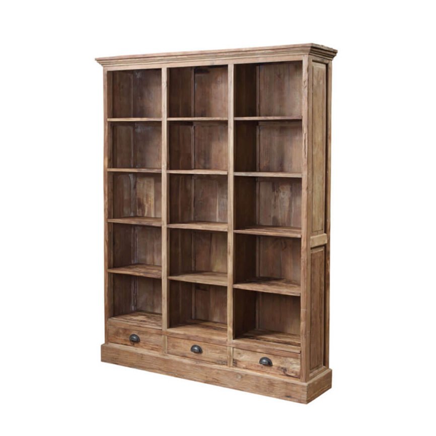 Teak boekenkast met 3 Teak en Wood
